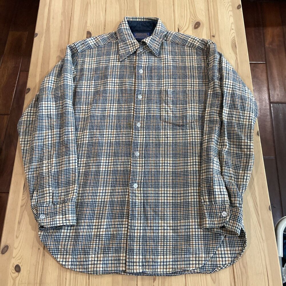 Vintage Pendleton Lodge Shirt Mens M Wool Plaid Flannel Button USA Houndstooth